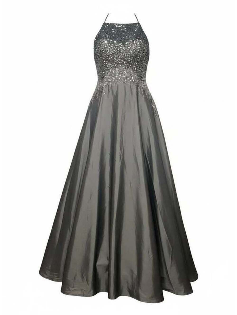 Charcoal Gray Beaded Halter Gown